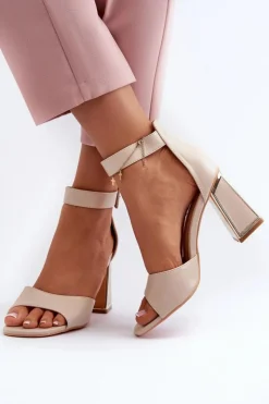 Evento Sandały Na Słupku|Sandały Na Obcasie*Eleganckie Sandały Damskie Na Słupku Beżowe Rosazara