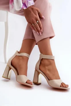 Evento Sandały Na Słupku|Sandały Na Obcasie*Eleganckie Sandały Damskie Na Słupku Beżowe Rosazara
