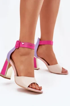 Evento Sandały Na Obcasie|Sandały Na Słupku*Eleganckie Sandały Damskie Na Słupku Beżowo-Różowe Rosazara