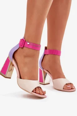Evento Sandały Na Obcasie|Sandały Na Słupku*Eleganckie Sandały Damskie Na Słupku Beżowo-Różowe Rosazara