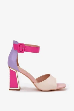 Evento Sandały Na Obcasie|Sandały Na Słupku*Eleganckie Sandały Damskie Na Słupku Beżowo-Różowe Rosazara