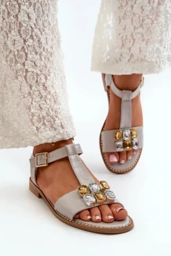 Damskie buty S.Barski Sandały Płaskie*Eleganckie Sandały Damskie Z Ozdobnymi Detalami S.Barski KV27-030 Beżowe