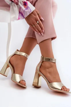 Evento Eleganckie Sandały Damskie Na Słupku Złote Rosazara