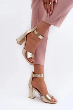 Evento Eleganckie Sandały Damskie Na Słupku Złote Rosazara