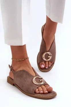 Discount Damskie buty S.Barski Eleganckie Sandały Damskie Z Ozdobą Eko Zamszowe S.Barski KV27-058 Brązowe