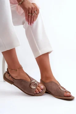 Discount Damskie buty S.Barski Eleganckie Sandały Damskie Z Ozdobą Eko Zamszowe S.Barski KV27-058 Brązowe