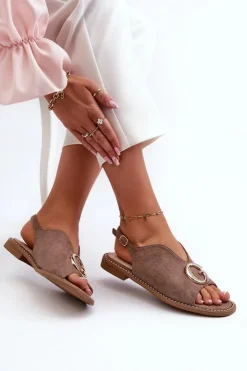 Discount Damskie buty S.Barski Eleganckie Sandały Damskie Z Ozdobą Eko Zamszowe S.Barski KV27-058 Brązowe