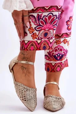 Best Boto Eleganckie Sandały Damskie Płaskie Złote Sheia