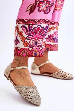 Best Boto Eleganckie Sandały Damskie Płaskie Złote Sheia