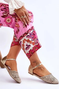 Best Boto Eleganckie Sandały Damskie Płaskie Złote Sheia