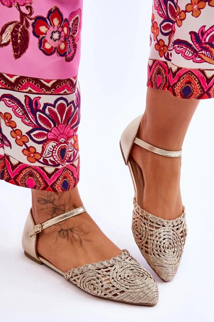 Best Boto Eleganckie Sandały Damskie Płaskie Złote Sheia