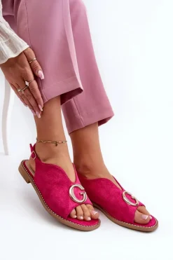 Damskie Damskie buty S.Barski Eleganckie Sandały Damskie Z Ozdobą Eko Zamszowe S.Barski KV27-058 Fuksja