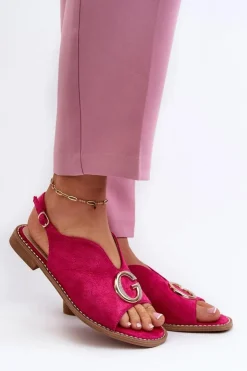 Damskie Damskie buty S.Barski Eleganckie Sandały Damskie Z Ozdobą Eko Zamszowe S.Barski KV27-058 Fuksja