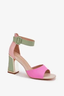 Evento Sandały Na Słupku|Sandały Na Obcasie*Eleganckie Sandały Damskie Na Słupku Różowo-Zielone Rosazara