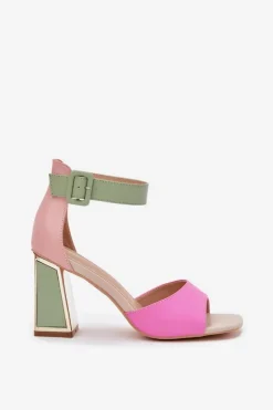 Evento Sandały Na Słupku|Sandały Na Obcasie*Eleganckie Sandały Damskie Na Słupku Różowo-Zielone Rosazara