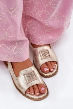 Damskie buty S.Barski Eleganckie Sandały Damskie Na Płaskim Obcasie Z Ozdobą S.Barski KV51-082 Złote Złoty