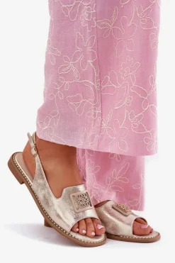 Damskie buty S.Barski Eleganckie Sandały Damskie Na Płaskim Obcasie Z Ozdobą S.Barski KV51-082 Złote Złoty