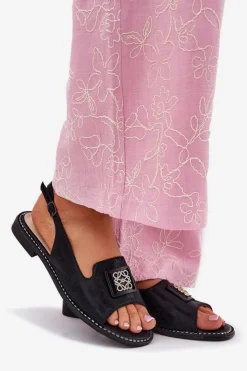 Damskie buty S.Barski Sandały Płaskie*Eleganckie Sandały Damskie Na Płaskim Obcasie Z Ozdobą S.Barski KV51-082 Czarne Czarny