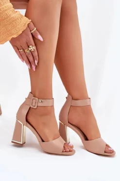 Evento Sandały Na Słupku|Sandały Na Obcasie*Eleganckie Sandały Damskie Na Słupku Nude Rosazara