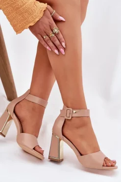 Evento Sandały Na Słupku|Sandały Na Obcasie*Eleganckie Sandały Damskie Na Słupku Nude Rosazara