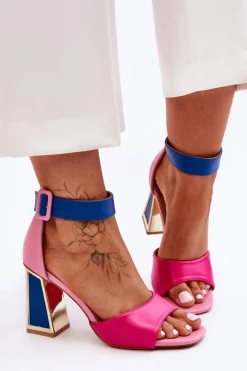 Boto Sandały Na Obcasie*Eleganckie Sandały Na Obcasie Różowo-Niebieskie Sorel