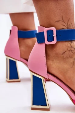 Boto Sandały Na Obcasie*Eleganckie Sandały Na Obcasie Różowo-Niebieskie Sorel