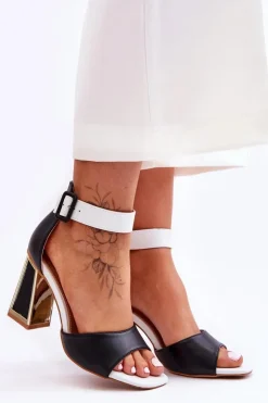 Boto Eleganckie Sandały Na Obcasie Czarno-Białe Sorel