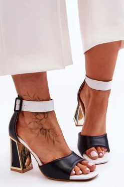 Boto Eleganckie Sandały Na Obcasie Czarno-Białe Sorel