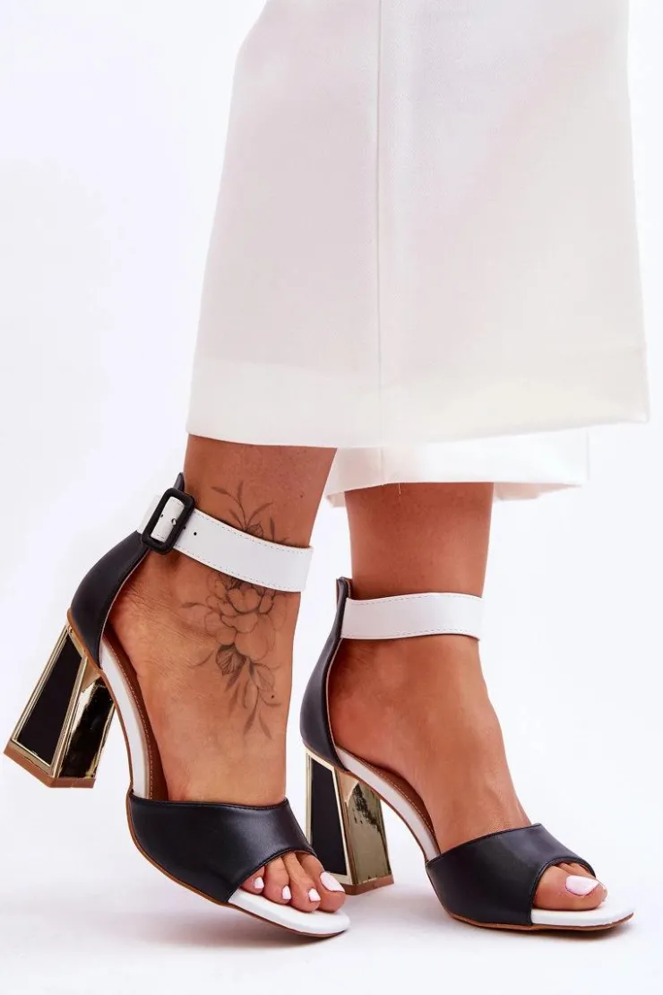 Boto Eleganckie Sandały Na Obcasie Czarno-Białe Sorel