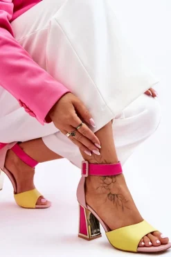 Damskie Boto Eleganckie Sandały Na Obcasie Różowo-Żółte Sorel