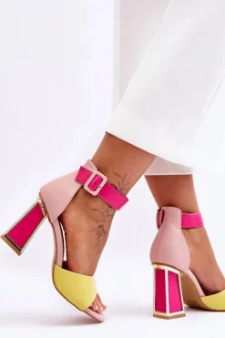 Damskie Boto Eleganckie Sandały Na Obcasie Różowo-Żółte Sorel