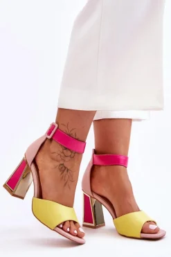 Damskie Boto Eleganckie Sandały Na Obcasie Różowo-Żółte Sorel