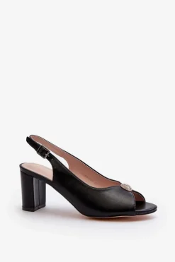 Evento Eleganckie Sandały Na Słupku Z Ozdobą Czarne Trasea Czarny