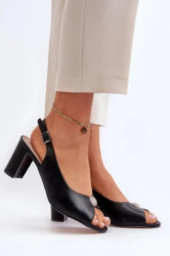 Evento Eleganckie Sandały Na Słupku Z Ozdobą Czarne Trasea Czarny