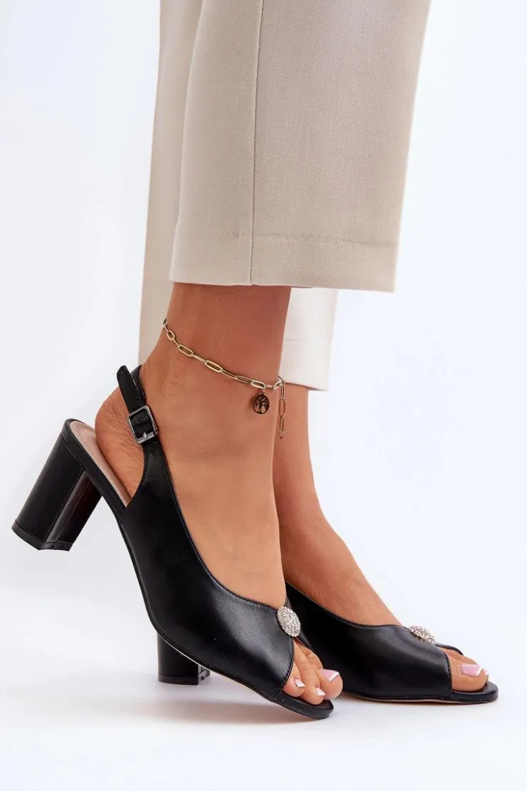 Evento Eleganckie Sandały Na Słupku Z Ozdobą Czarne Trasea Czarny