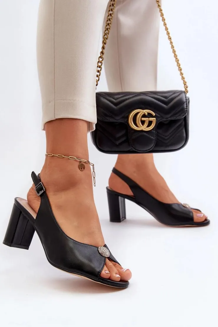 Evento Eleganckie Sandały Na Słupku Z Ozdobą Czarne Trasea Czarny