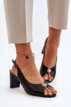 Evento Eleganckie Sandały Na Słupku Z Ozdobą Czarne Trasea Czarny