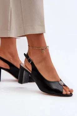 Evento Eleganckie Sandały Na Słupku Z Ozdobą Czarne Trasea Czarny