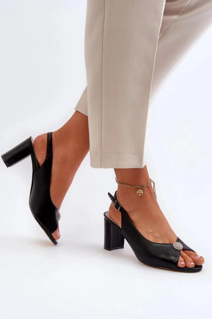 Evento Eleganckie Sandały Na Słupku Z Ozdobą Czarne Trasea Czarny