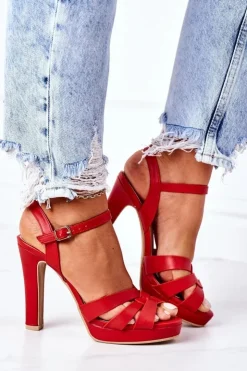 Damskie Boto Eleganckie Sandały Na Słupku Czerwone Anastasia