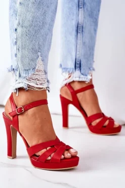 Damskie Boto Eleganckie Sandały Na Słupku Czerwone Anastasia