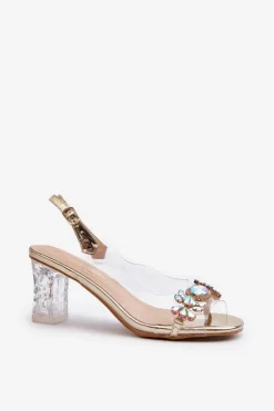 Damskie Damskie buty S.Barski Eleganckie Sandały Na Słupku Z Ozdobami Złote D&A MR38-444