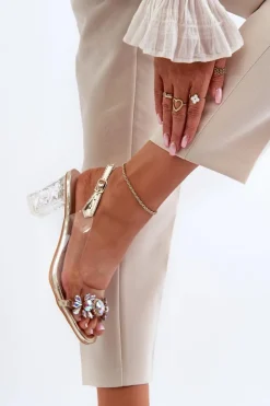 Damskie Damskie buty S.Barski Eleganckie Sandały Na Słupku Z Ozdobami Złote D&A MR38-444