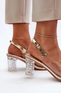 Damskie Damskie buty S.Barski Eleganckie Sandały Na Słupku Z Ozdobami Złote D&A MR38-444