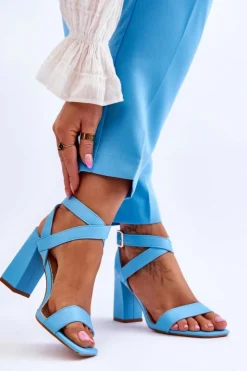 Damskie Boto Eleganckie Sandały Na Słupku Jasnoniebieskie Michele