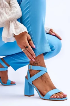 Damskie Boto Eleganckie Sandały Na Słupku Jasnoniebieskie Michele