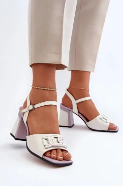 Damskie buty S.Barski Sandały Na Słupku|Sandały Na Obcasie*Eleganckie Sandały Na Słupku Z Ozdobą Białe D&A MR38-156