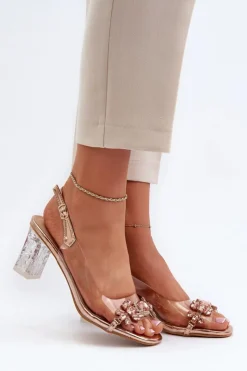 Best Damskie buty S.Barski Eleganckie Sandały Na Słupku Z Ozdobami Różowe Złoto D&A MR38-444