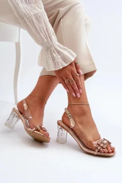 Best Damskie buty S.Barski Eleganckie Sandały Na Słupku Z Ozdobami Różowe Złoto D&A MR38-444