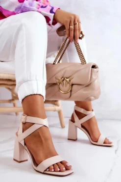 Damskie Boto Eleganckie Sandały Na Słupku Beżowe Michele